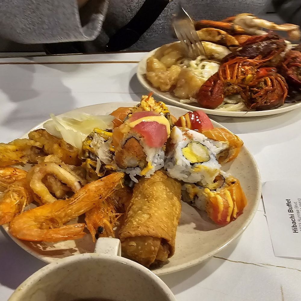 Hibachi Buffet - Egg roll, fried shrimp and some sushi. - Buffets Near Me - Citrus Heights, California