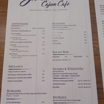 Judice's Cajun Cafe - Menu front - Cajun/Creole Near Me - Bridge City, Texas
