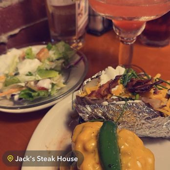 Jack's Steak House - Pepper Steak with a side salad and fully loaded baked potatoe! A perfect dinner and the steak was medium well and juicy and spicy! - American Near Me - Uvalde, Texas