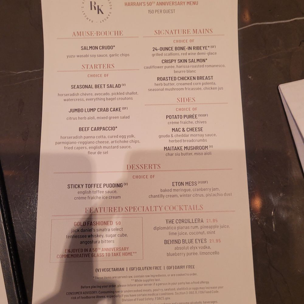 Ramsay's Kitchen - Harrah's 50th Anniversary Menu - New American Near Me - Las Vegas, Nevada Ramsay's Kitchen - Harrah's 50th Anniversary Menu - New American Near Me - Las Vegas, Nevada