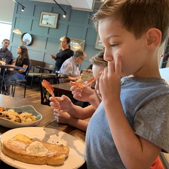 First Watch - Kids breakfast - French toast with bacon and small garnish of fruit. - Breakfast & Brunch Near Me - Hialeah, Florida