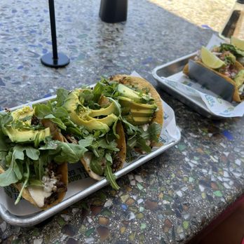 Haggo's Organic Taco - Immortal Tacos (vegan) - YUM! On the right, wild shrimp tacos - Tacos Near Me - Encinitas, California Haggo's Organic Taco - Immortal Tacos (vegan) - YUM! On the right, wild shrimp tacos - Tacos Near Me - Encinitas, California