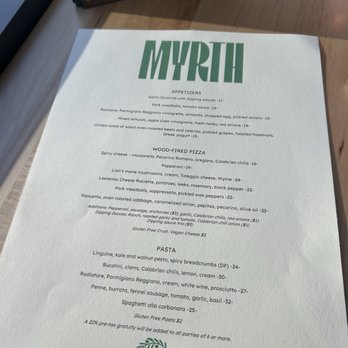 Myrth - Menu - March 2024 - Pizza Near Me - Ada, Michigan