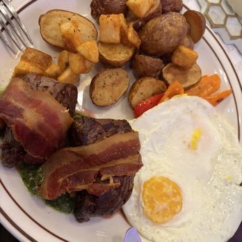Honeybees - Bacon Wrapped Medallions, go for crispy potatoes - Coffee & Tea Near Me - San Diego, California Honeybees - Bacon Wrapped Medallions, go for crispy potatoes - Coffee & Tea Near Me - San Diego, California