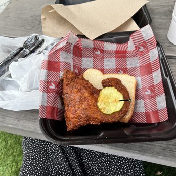 Hattie B's Hot Chicken- Atlanta West Midtown - Leg quarter with medium heat (white bread underneath) - Southern Near Me - Atlanta, Georgia