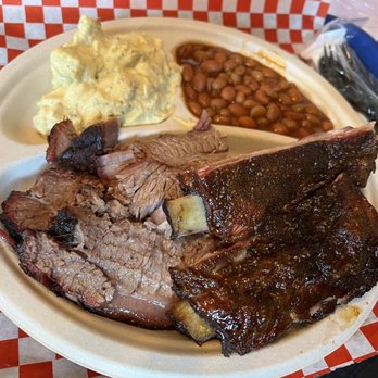 Onery Hog BBQ - Ribs and brisket plate with potato salad and beans - Barbeque Near Me - Wickenburg, Arizona Onery Hog BBQ - Ribs and brisket plate with potato salad and beans - Barbeque Near Me - Wickenburg, Arizona