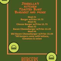 Isabellas Kitchen - Our famous burger menu