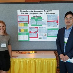 English Circle Tutoring - Jennifer & her Professor, Dr. Yoon, at her 2018 CATESOL poster presentation "Recycling the Language Lagoon: Corpus Pedagogy & L2 Discourse"