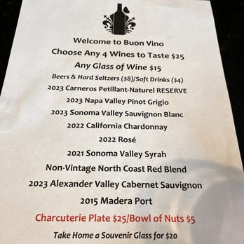 Buon Vino Inc - Menu from July 2024 - Wineries Near Me - Walnut Creek, California Buon Vino Inc - Menu from July 2024 - Wineries Near Me - Walnut Creek, California