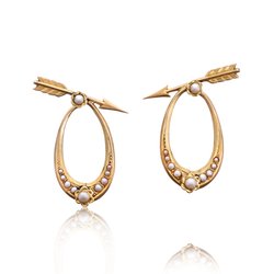 Tenenbaum Jewelers - Antique yellow gold and pearl arrow earrings