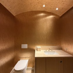 Wallpaper Installer LA - Gold foil wallpaper in bathroom