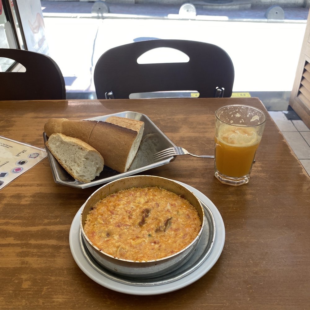 Menemen with Turkish sausage. Menemen with Turkish sausage.