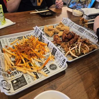 KoStop - Signature 3 style chicken and kimchi fries - Chicken Shop Near Me - Berkeley, California