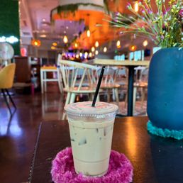 Salty Coconut iced latte - double espresso, salted caramel, coconut, milk Salty Coconut iced latte - double espresso, salted caramel, coconut, milk
