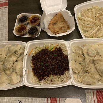 Golden Dumpling House - 2 orders of boiled dumplings, 1 order of steamed dumplings, zhajiang noodles and onion pancake all for $27! - Chinese Near Me - Houston, Texas