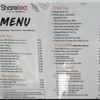 Sharetea - Menu - October 2025 - Bubble Tea Near Me - Arcadia, California
