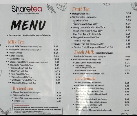 Menu photo 2 Sharetea Arcadia, CA