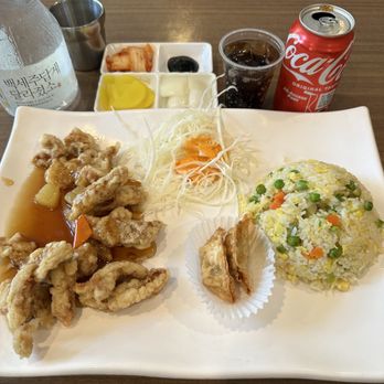 Korean Noodle House - A very delicious fried rice and fried pork lunch combo.  :) - Korean Near Me - Flushing, New York