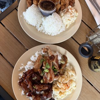 Kauai Family Restaurant - Chicken katsu Hawaiian rice plate (top), chicken and pork Hawaiian BBQ rice plate (bottom) - Hawaiian Near Me - Seattle, Washington Kauai Family Restaurant - Chicken katsu Hawaiian rice plate (top), chicken and pork Hawaiian BBQ rice plate (bottom) - Hawaiian Near Me - Seattle, Washington