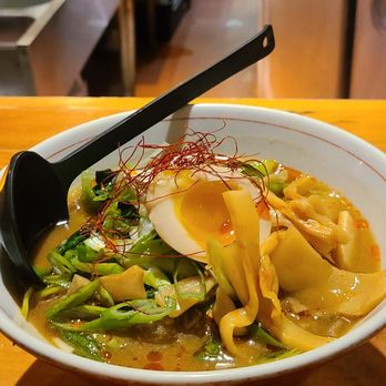 Ramen Wasabi - Vegan tan tan men ramen with egg noodles + egg, bamboo shoots, and chili oil - Ramen Near Me - Chicago, Illinois Ramen Wasabi - Vegan tan tan men ramen with egg noodles + egg, bamboo shoots, and chili oil - Ramen Near Me - Chicago, Illinois