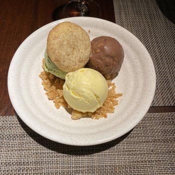 Bludorn - Ice Cream Trio with Pistachio, Corn and Hazelnut ice cream - New American Near Me - Houston, Texas