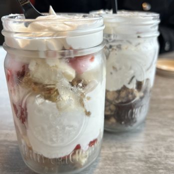 Slim Chickens - Strawberry cheesecake in a jar and chocolate brownie in the other. - New American Near Me - Fort Cavazos, Texas