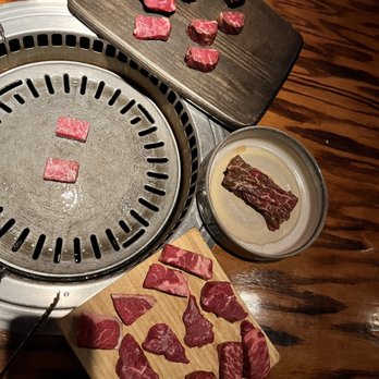 PERILLA korean fare - Perilla set: Wagyu tasting at top, on the grill & in middle plate - Korean Near Me - Chicago, Illinois PERILLA korean fare - Perilla set: Wagyu tasting at top, on the grill & in middle plate - Korean Near Me - Chicago, Illinois