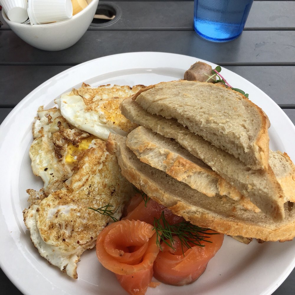 Jax - Double standard, over easy eggs, smoked salmon and linked sausages - Breakfast & Brunch Near Me - Ottawa, Ontario