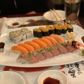 Sushi Yoshi - Sea Urchin (Uni)*, Fatty Tuna (Toro)*, Salmon (Sake)*, Salmon Belly*, Spicy Crunchy White Tuna & Avocado* - Sushi Bars Near Me - Vienna, Virginia