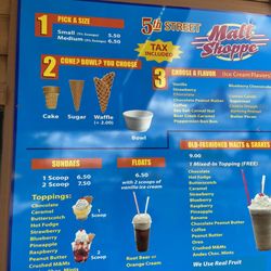 5th Street Malt Shoppe - Menu board- 2024