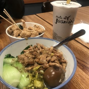 Hello Jasmine - Braised pork over rice bento Pop corn chicken Roasted oolong boba milk tea (hot) - Taiwanese Near Me - Chicago, Illinois Hello Jasmine - Braised pork over rice bento Pop corn chicken Roasted oolong boba milk tea (hot) - Taiwanese Near Me - Chicago, Illinois