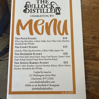 The Bullock Distillery - Flight Menu - Distilleries Near Me - Charleston, West Virginia The Bullock Distillery - Flight Menu - Distilleries Near Me - Charleston, West Virginia