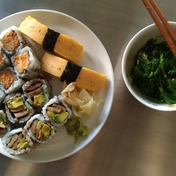 Juzz Sushi - My feast of an order, yam tempura, avo tofu, seaweed salad, tamago - Sushi Bars Near Me - Toronto, Ontario