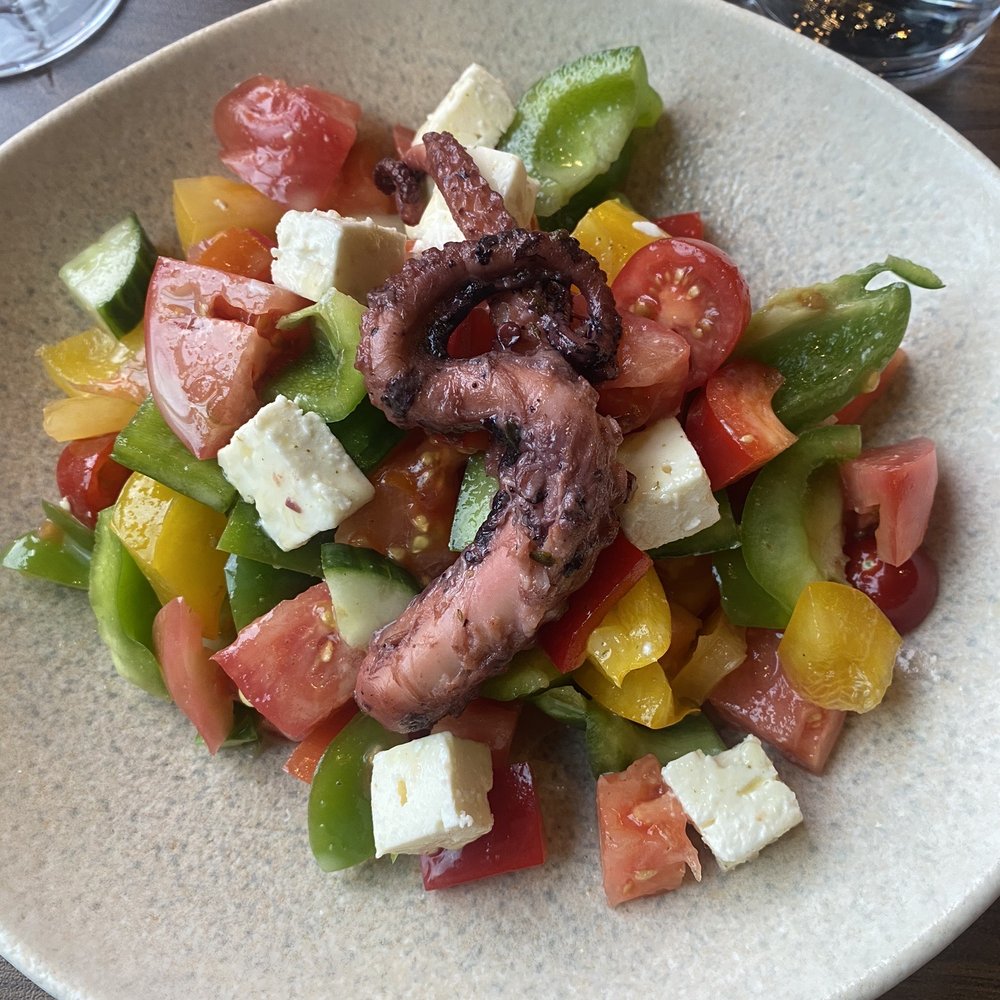 Elia - Horiatiki salad with octopus. - Turkish Near Me - Chicago, Illinois Elia - Horiatiki salad with octopus. - Turkish Near Me - Chicago, Illinois