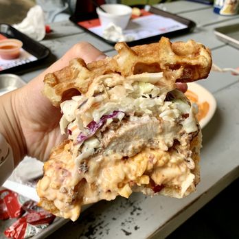 Iyla's Southern Kitchen - Chicken and Waffle Sandwich cross-section - Southern Near Me - Raleigh, North Carolina Iyla's Southern Kitchen - Chicken and Waffle Sandwich cross-section - Southern Near Me - Raleigh, North Carolina