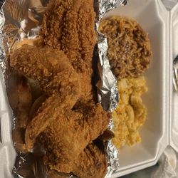 Whole Catfish, Chicken wings, spaghetti, & Mac n cheese