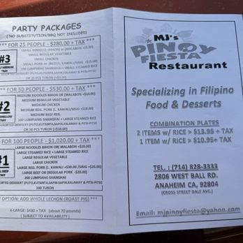 MJ's Pinoy Fiesta - Catering Tray / Party Tray Menu as of Oct 2025 (late post) - Filipino Near Me - Anaheim, California