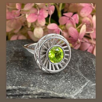 Ellie Thompson - Theorem Cocktail Ring by Ellie Thompson featuring a lime green peridot in 14k white gold. - Jewelry Near Me - Chicago, Illinois Ellie Thompson - Theorem Cocktail Ring by Ellie Thompson featuring a lime green peridot in 14k white gold. - Jewelry Near Me - Chicago, Illinois