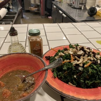 Karma Road - Mushrooms quinoa soup and kale salad - Vegetarian Near Me - New Paltz, New York Karma Road - Mushrooms quinoa soup and kale salad - Vegetarian Near Me - New Paltz, New York