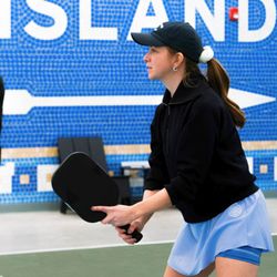 Pickleball Lessons - Amanda Thurm - Pickleball ready position at the net