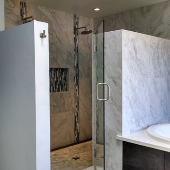 Castle Vision Cabinetry - Los Angeles Bathroom Remodel - Quartz Countertops, Glass, metallic finish porcelain, and marble tile - Cabinetry Near Me - Ventura, California Castle Vision Cabinetry - Los Angeles Bathroom Remodel - Quartz Countertops, Glass, metallic finish porcelain, and marble tile - Cabinetry Near Me - Ventura, California
