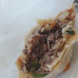 Their "steak" burrito. A total scam with stale ingredients and minced meat filled with tendons and fat! Their "steak" burrito. A total scam with stale ingredients and minced meat filled with tendons and fat!