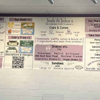 Josh & John's - Menu - Ice Cream & Frozen Yogurt Near Me - Colorado Springs, Colorado