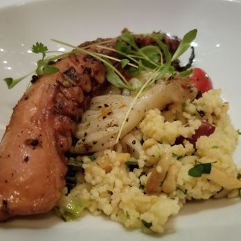 Bymark - Grilled Octopus & Calamari (w couscous salad, charred spring onion, almonds, olives, romesco sauce) - Canadian (New) Near Me - Toronto, Ontario