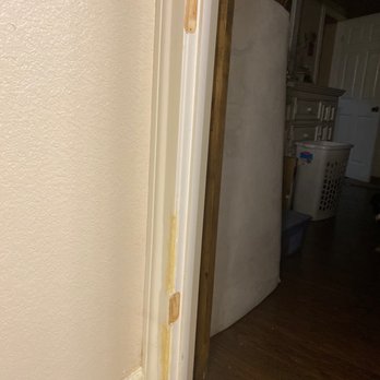 Rendered Home Repair & Remodel - Door trim we asked him to replace.  He patched part of it but not all.  Said he couldn't find builders grade standard trim??? - Handyman Near Me - Springtown, Texas
