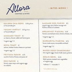 Allora Coffee & Bites - Menu items