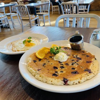 Googie Grill - 1 Large Side Blueberry Pancake 2 Side Egg - American Near Me - Seaside, California Googie Grill - 1 Large Side Blueberry Pancake 2 Side Egg - American Near Me - Seaside, California