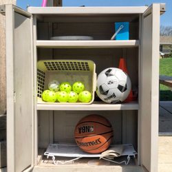 Meadows Of Brookfield Park - The neighborhood put together a bin of sports equipment and chalk for kids to play with while at the park. SO AWESOME!