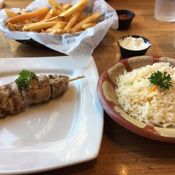 Cafesano - Single chicken kabob skewer, side order of rice, basket of fries - Mediterranean Near Me - Dulles, Virginia