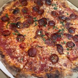 COLUMBUS : ezzo cup-n-char pepperoni, pickled red fresno peppers, bianco di napoli tomato sauce, hot honey $25 COLUMBUS : ezzo cup-n-char pepperoni, pickled red fresno peppers, bianco di napoli tomato sauce, hot honey $25
